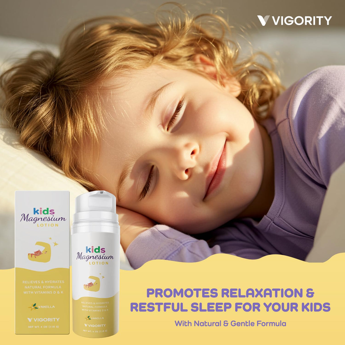 Vigority magnesium lotion vanilla scent on skin for soothing nightly routine