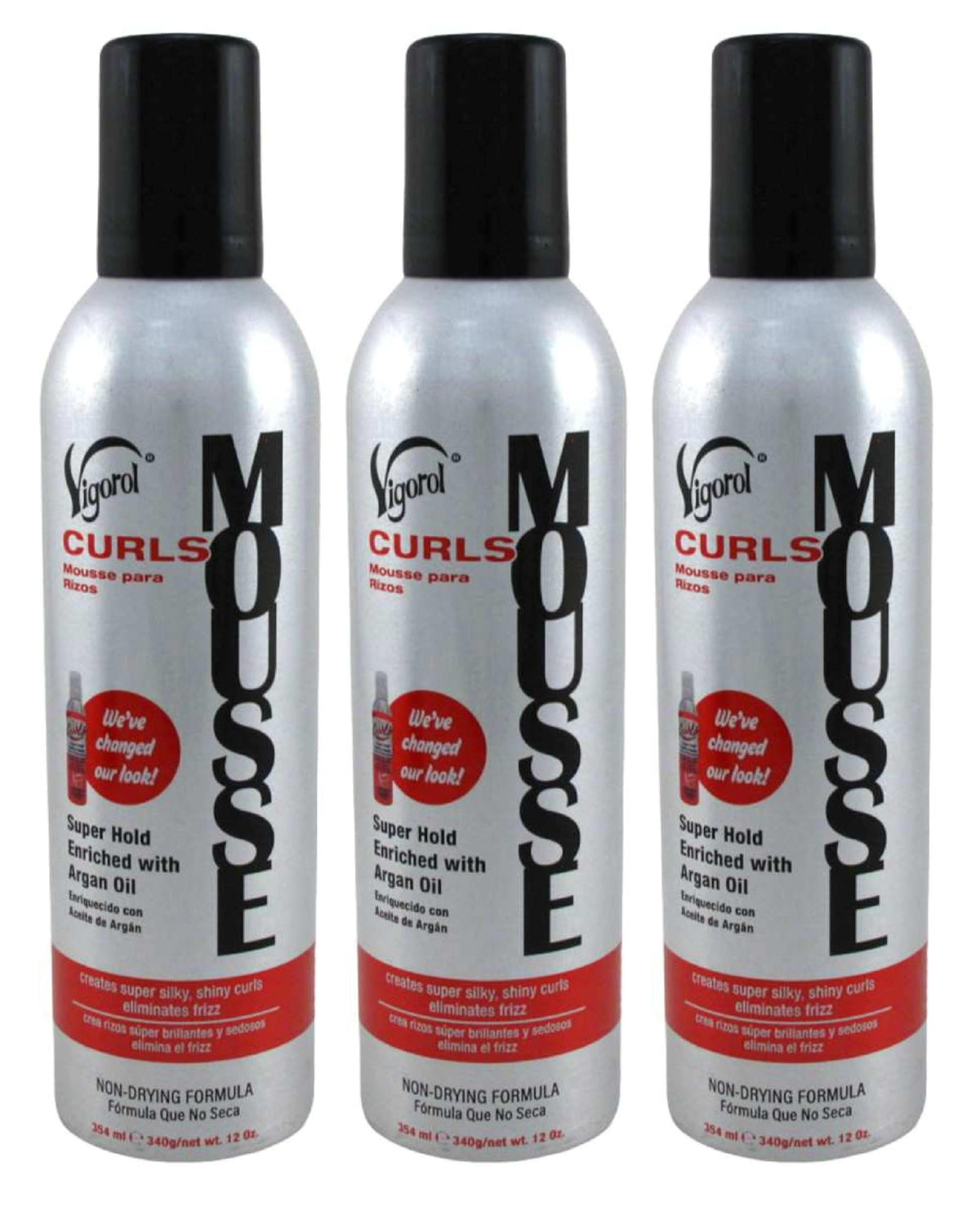 Vigorol Mousse Curls bottle illustrates lightweight hold for defined curls.