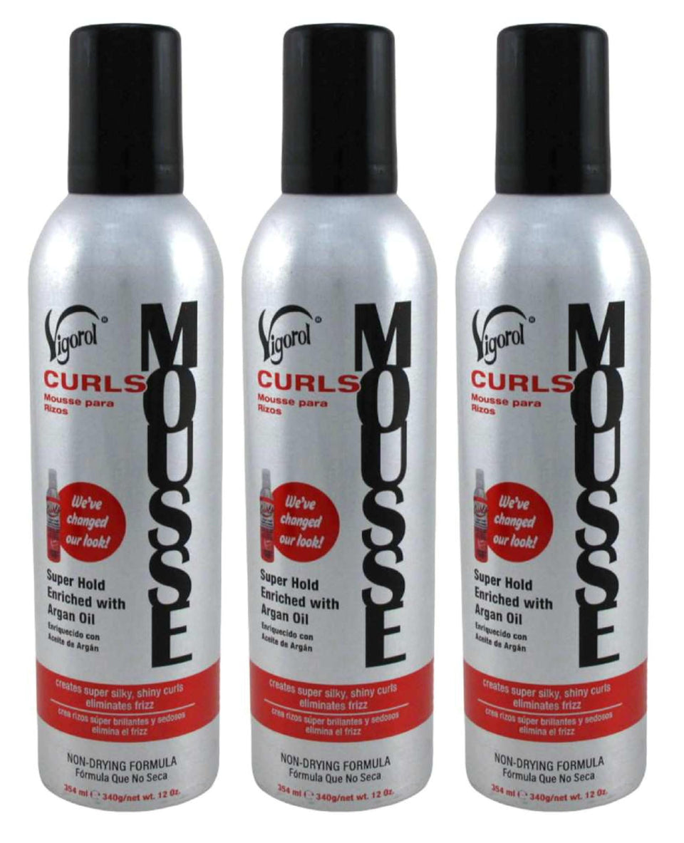 Vigorol Mousse Curls bottle illustrates lightweight hold for defined curls.