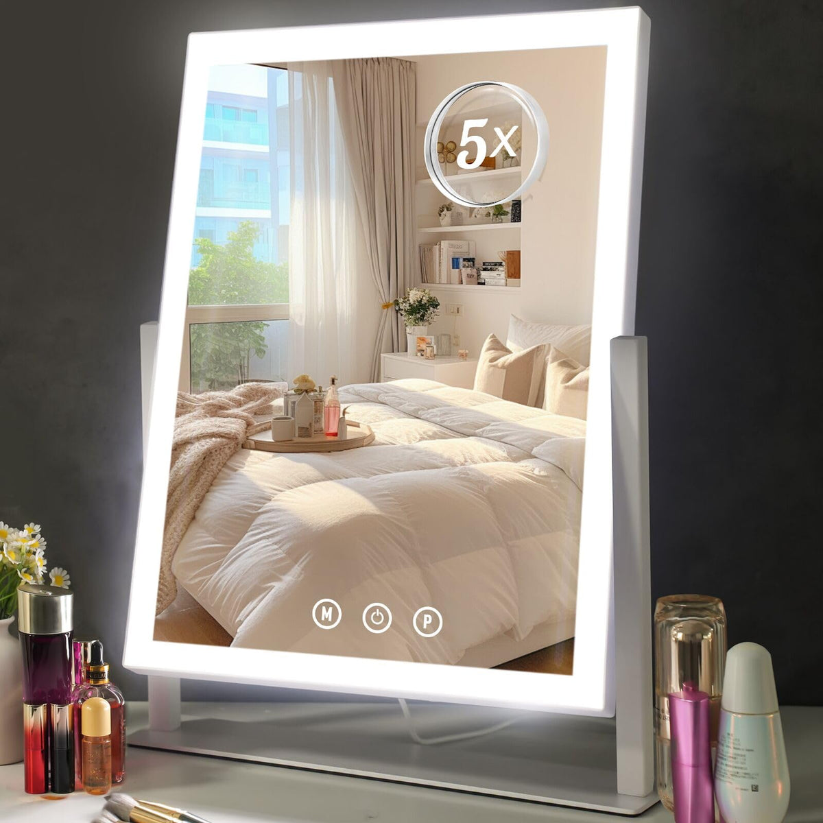 ViKert light up makeup mirror front view for precise makeup application with 78 LEDs.