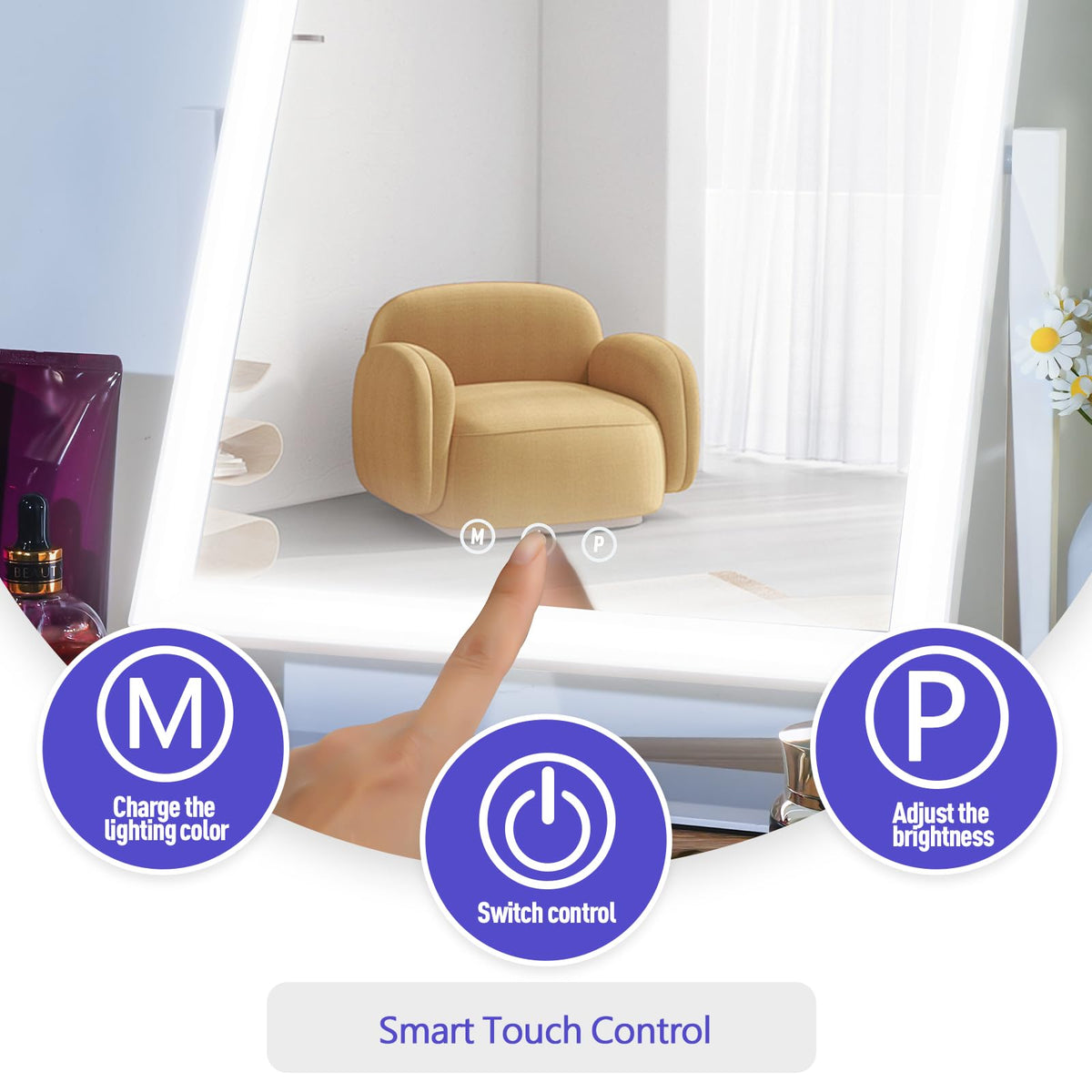 ViKert smart touch control for easy brightness and color adjustments.