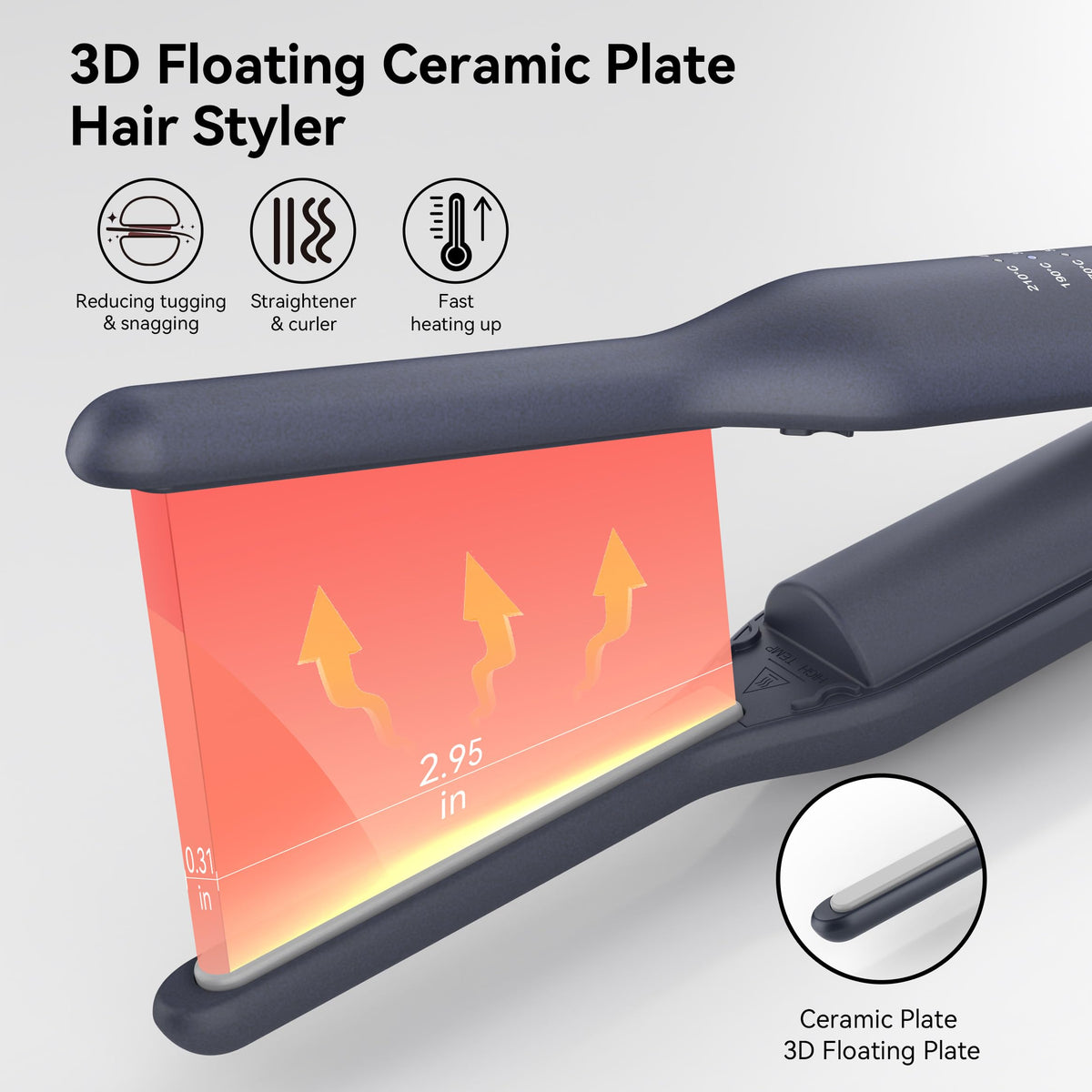 VIKICON mini flat iron close-up highlights slim plates for quick touch-ups.