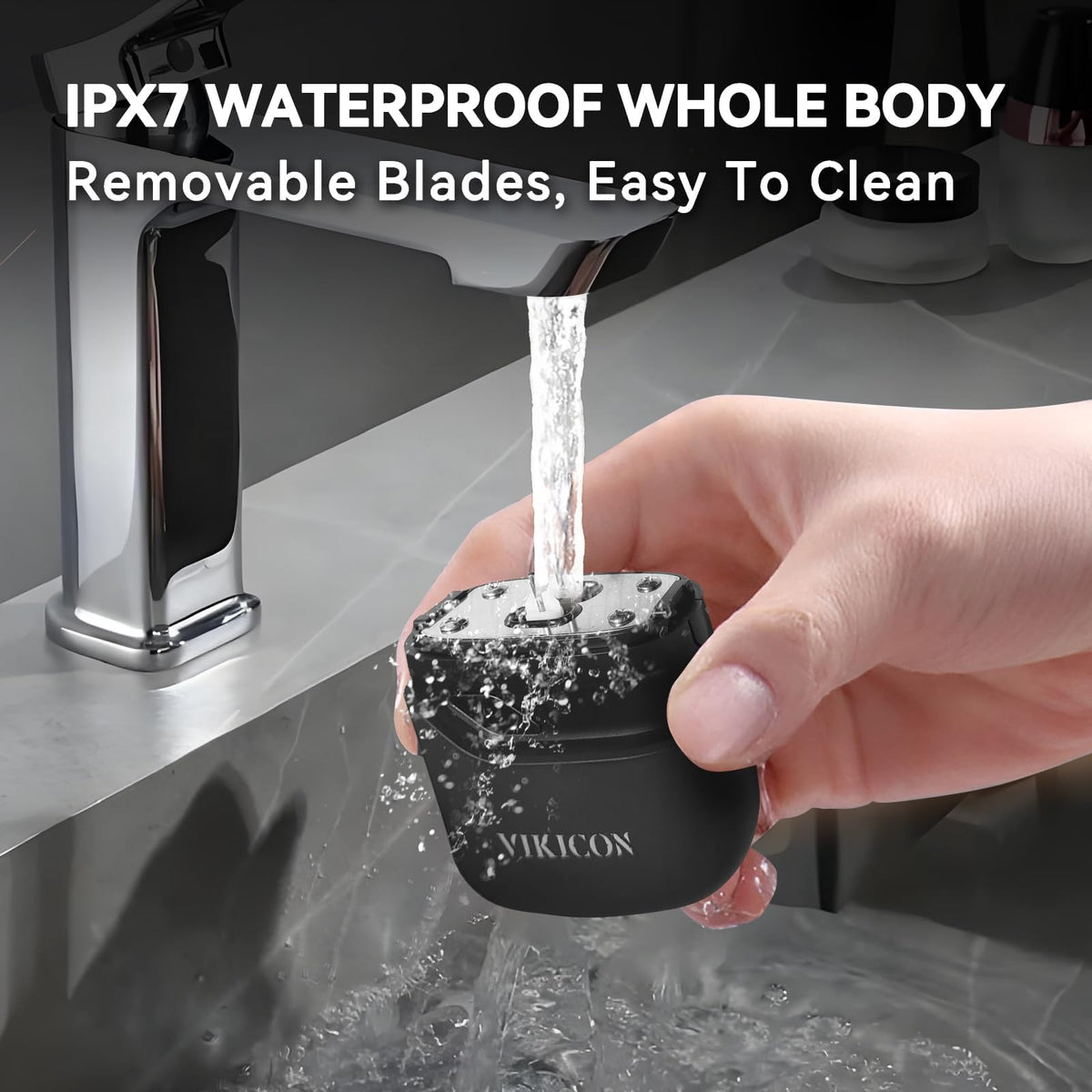 VIKICON IPX7 waterproof design for easy dry or wet shaving