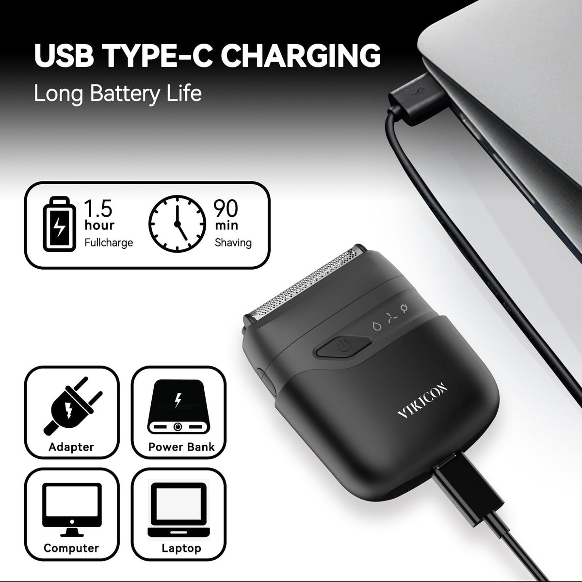 VIKICON USB-C fast charge port enabling quick top-ups during travel