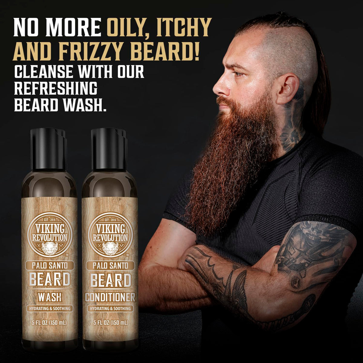 Viking Revolution argan jojoba beard oil bottle provides deep conditioning and moisture.