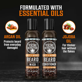 Viking Revolution Argan and Jojoba oil image emphasizes conditioning and shine benefits.