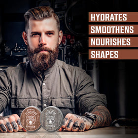 Viking Revolution beard balm with argan oil texture on palm for conditioning.