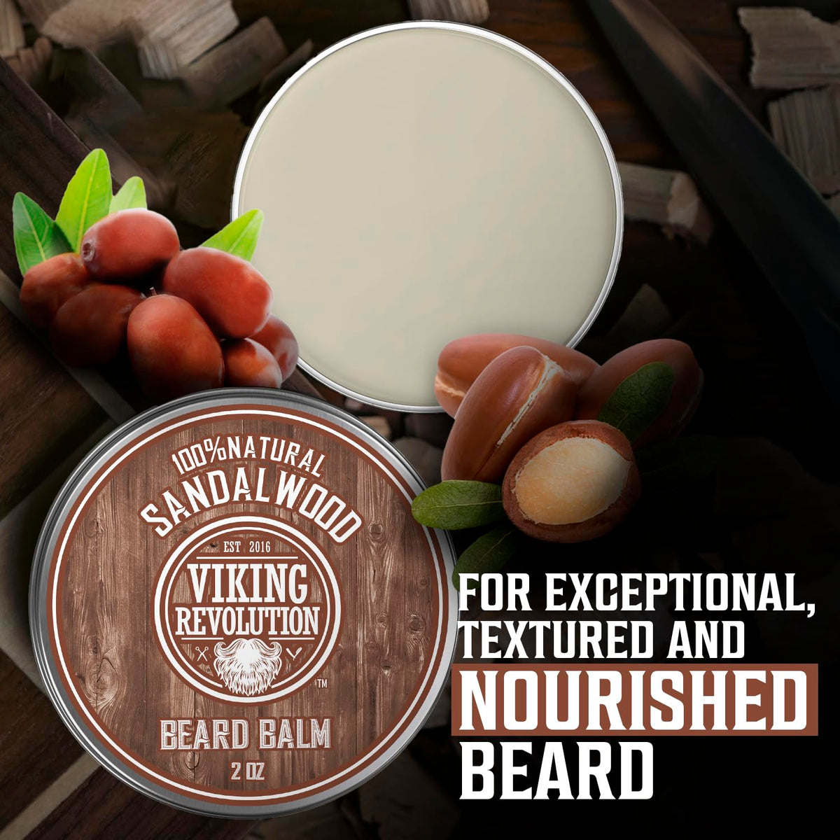 Viking Revolution beeswax formula provides light hold for tame beard hairs.