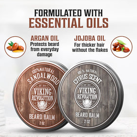 Viking Revolution beard balm featuring jojoba oil for softer facial hair.