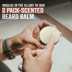 Viking Revolution mango butter in balm for deep moisture on beard.
