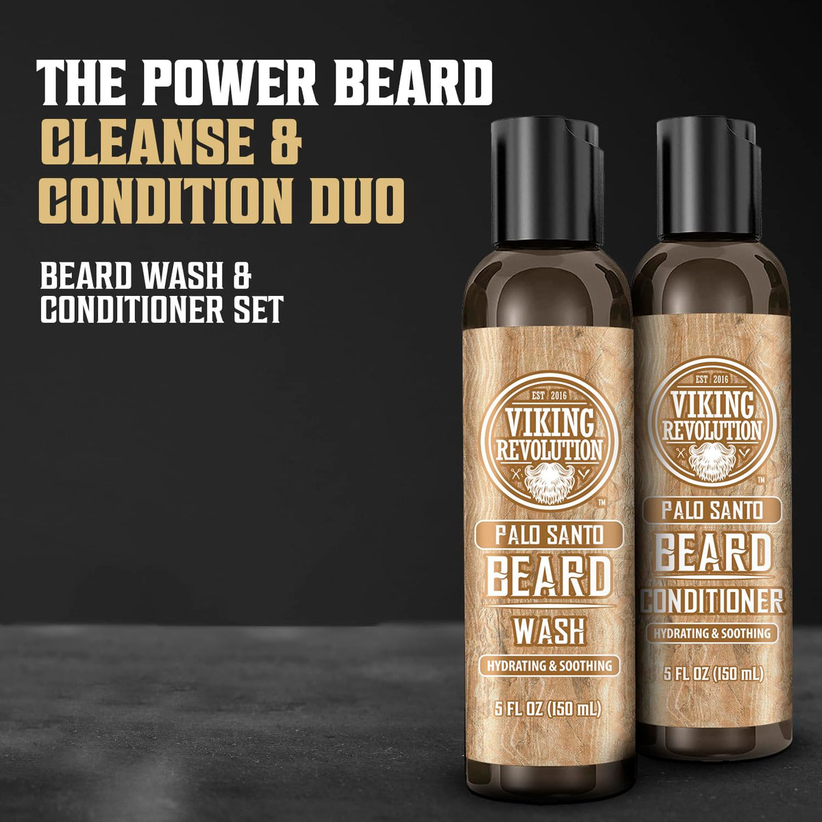 Viking Revolution beard conditioner Palo Santo bottle for smoother, manageable beard.