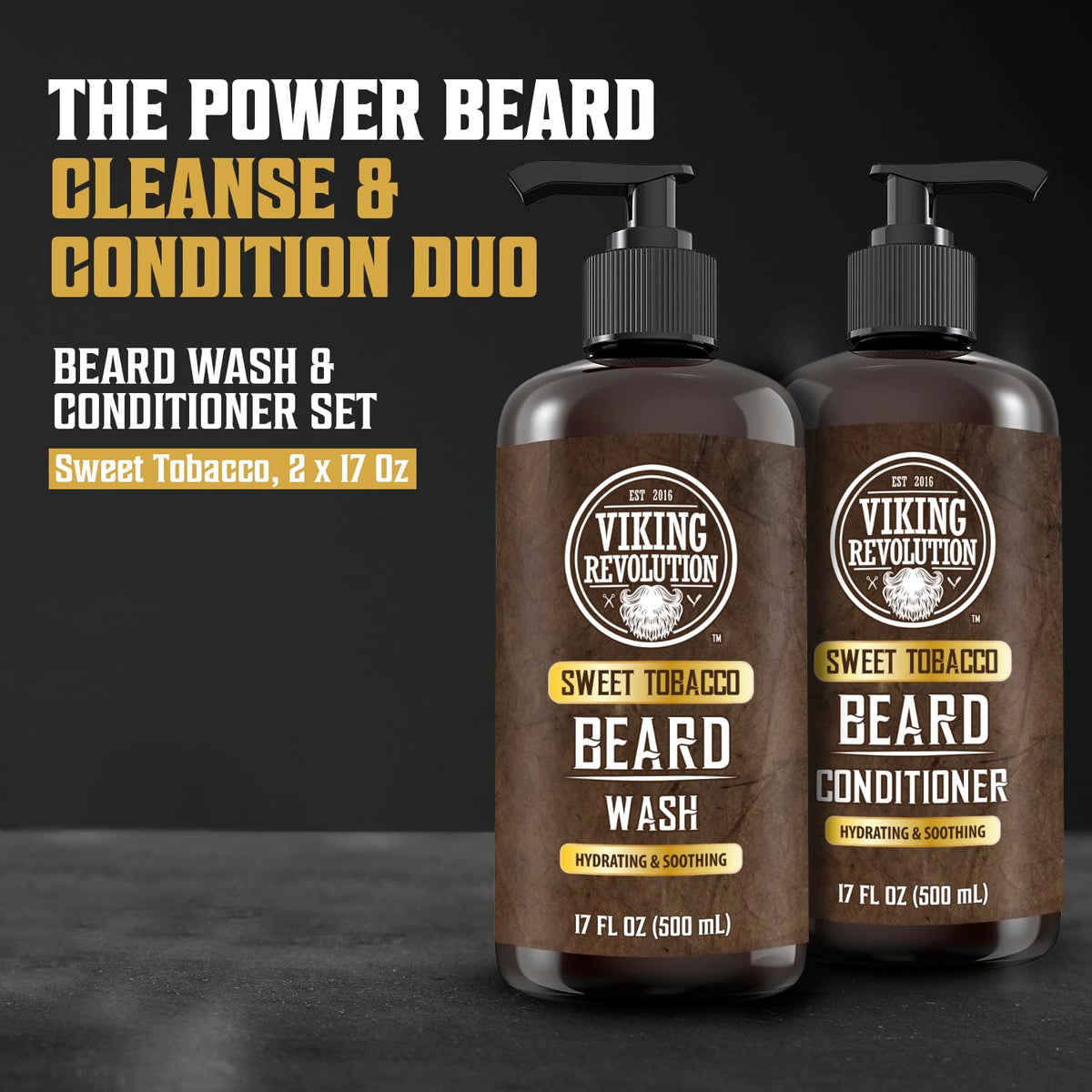 Viking Revolution beard conditioner bottle highlights hydration and softening for smoother beard