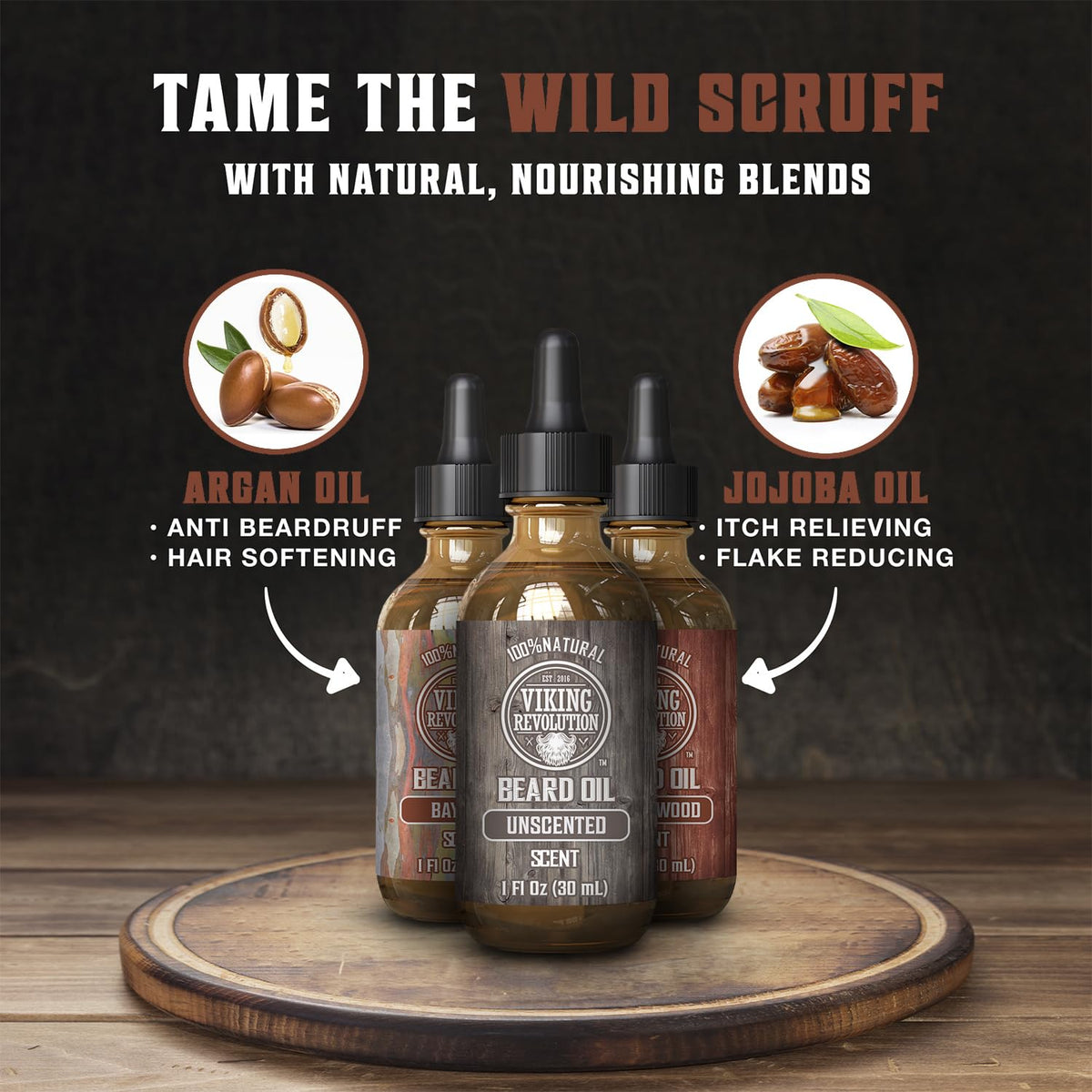 Viking Revolution bay rum beard oil 3-pack bottle provides grooming scent