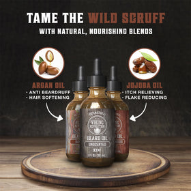 Viking Revolution bay rum beard oil 3-pack bottle provides grooming scent