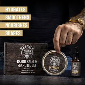 Viking Revolution Beard Oil application scene for quick grooming.