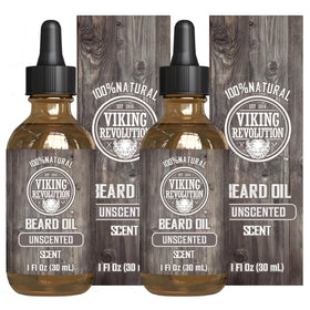 Viking Revolution unscented beard oil bottle close-up for smooth beard