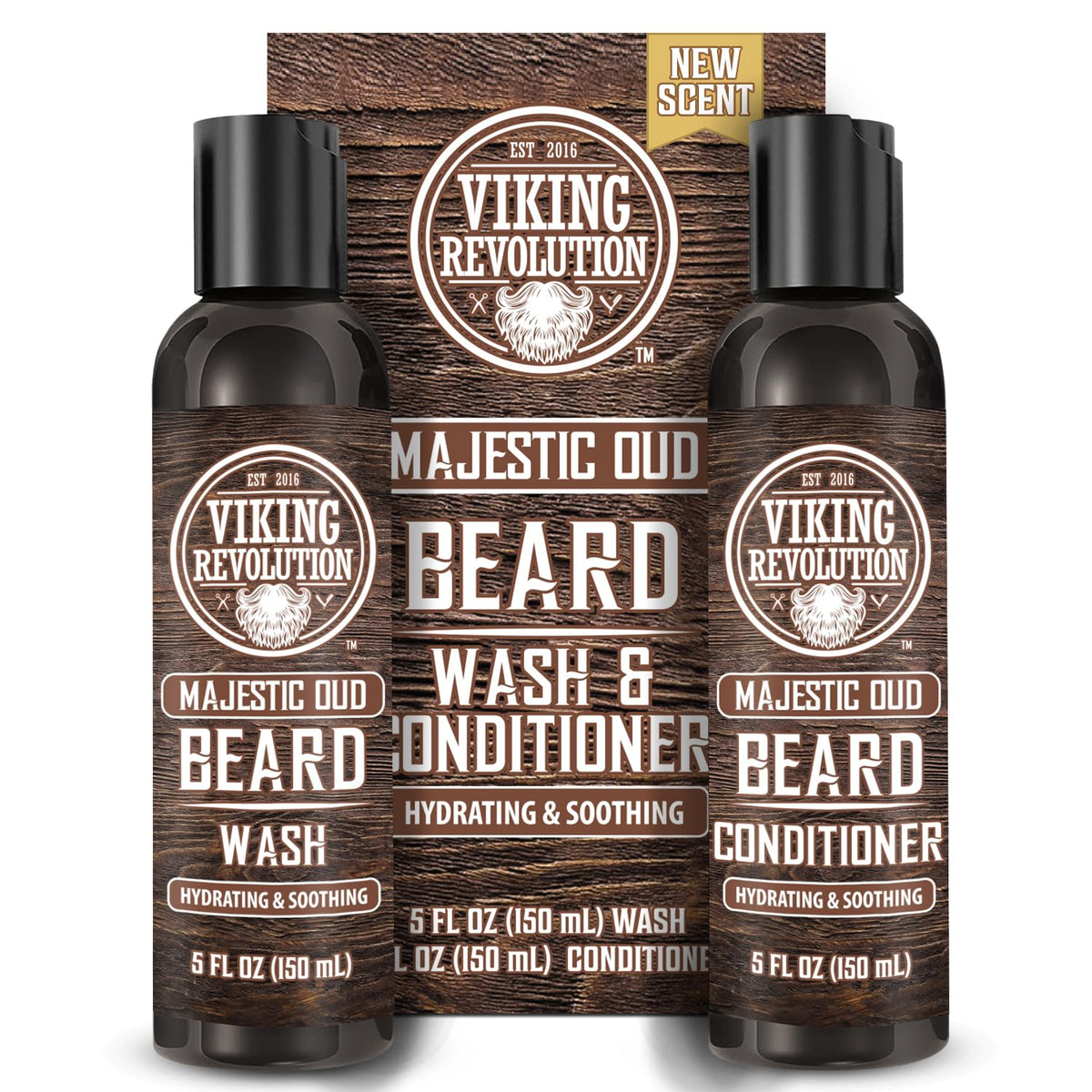 Viking Revolution beard wash bottle cleanses and nourishes with argan and jojoba oils.