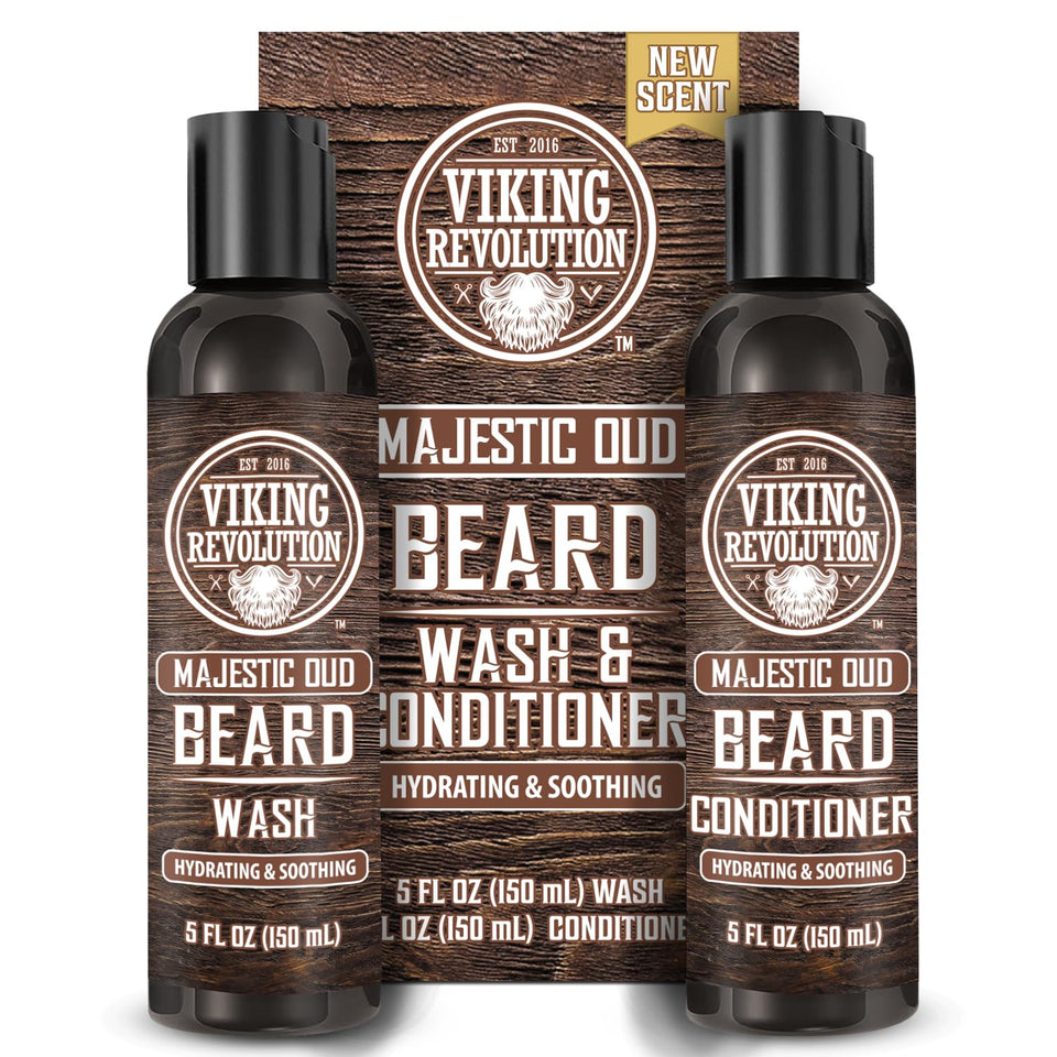Viking Revolution beard wash bottle cleanses and nourishes with argan and jojoba oils.