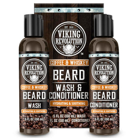 Viking Revolution Beard Wash bottle with coffee whiskey scent cleanses and refreshes your beard.