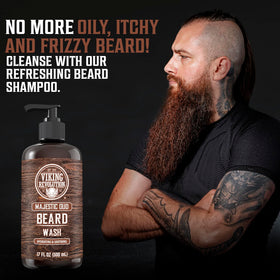 Viking Revolution beard wash foam forming rich lather for deep cleansing.