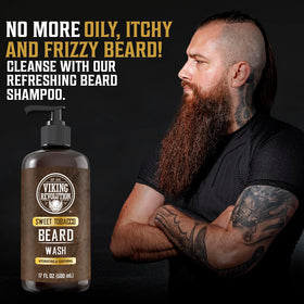 Viking Revolution beard wash lather closeup showing rich foam for gentle cleansing