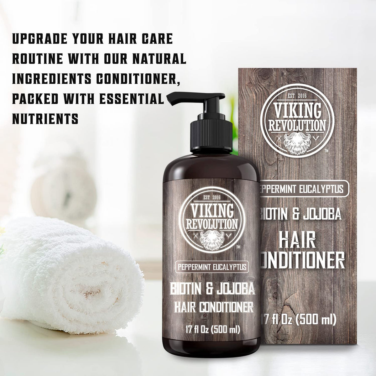 Close-up of Viking Revolution Biotin conditioner showing rich oils texture