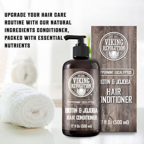 Close-up of Viking Revolution Biotin conditioner showing rich oils texture