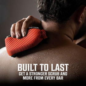 Viking Revolution exfoliating body scrubber, red mesh, enhances skin feel during showers