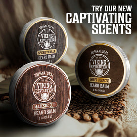 Gift-ready Viking Revolution beard balm packaging highlighting premium care for men