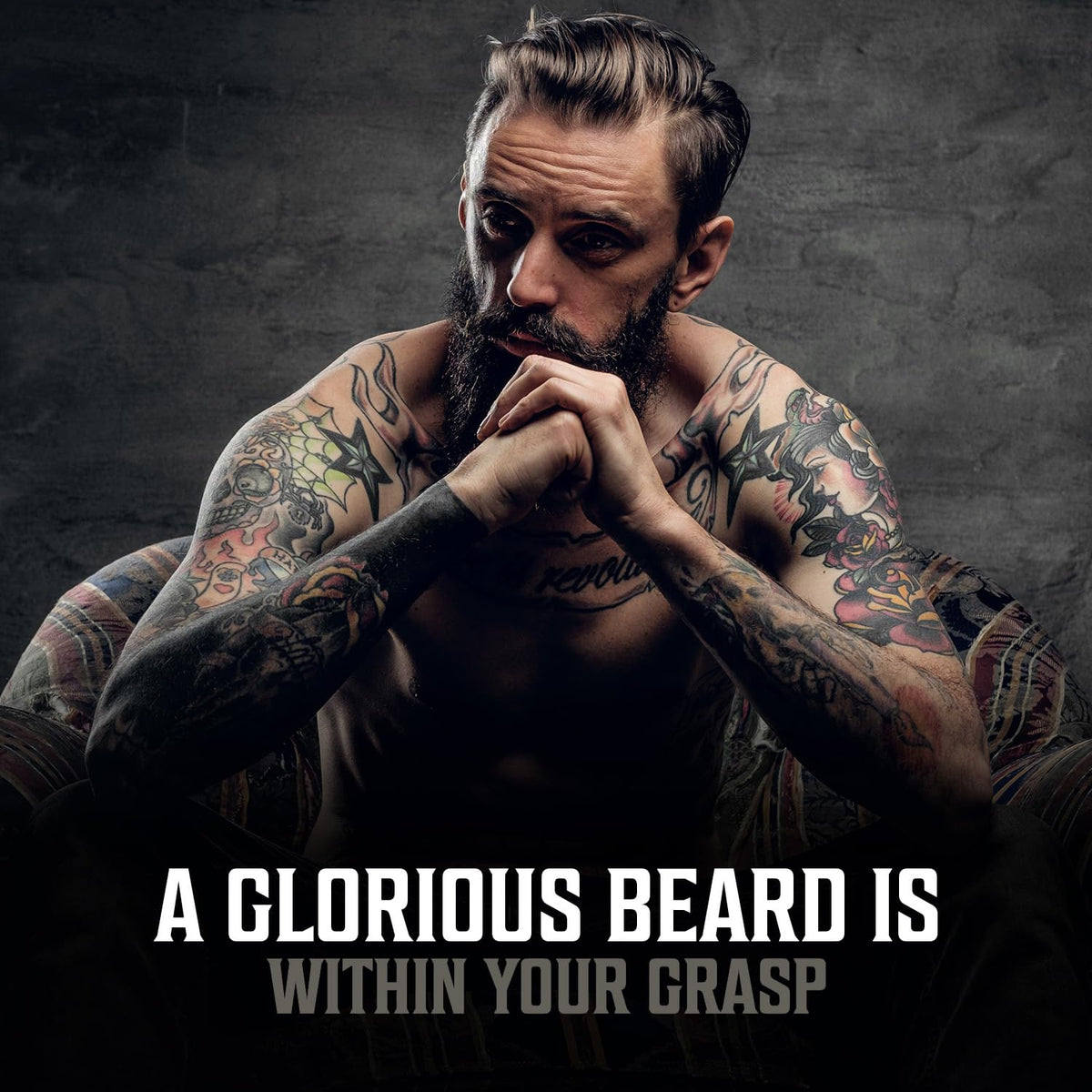Viking Revolution lifestyle shot with beard oil for soft healthy look
