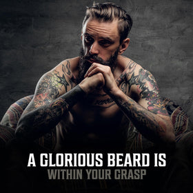 Viking Revolution lifestyle shot with beard oil for soft healthy look