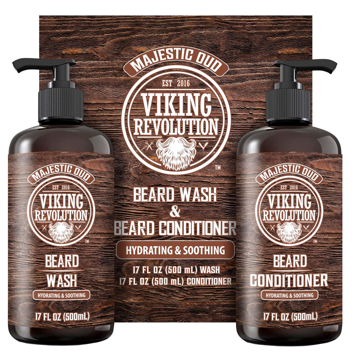 Viking Revolution Majestic Oud beard wash bottle for a thorough cleanse and refreshed beard.