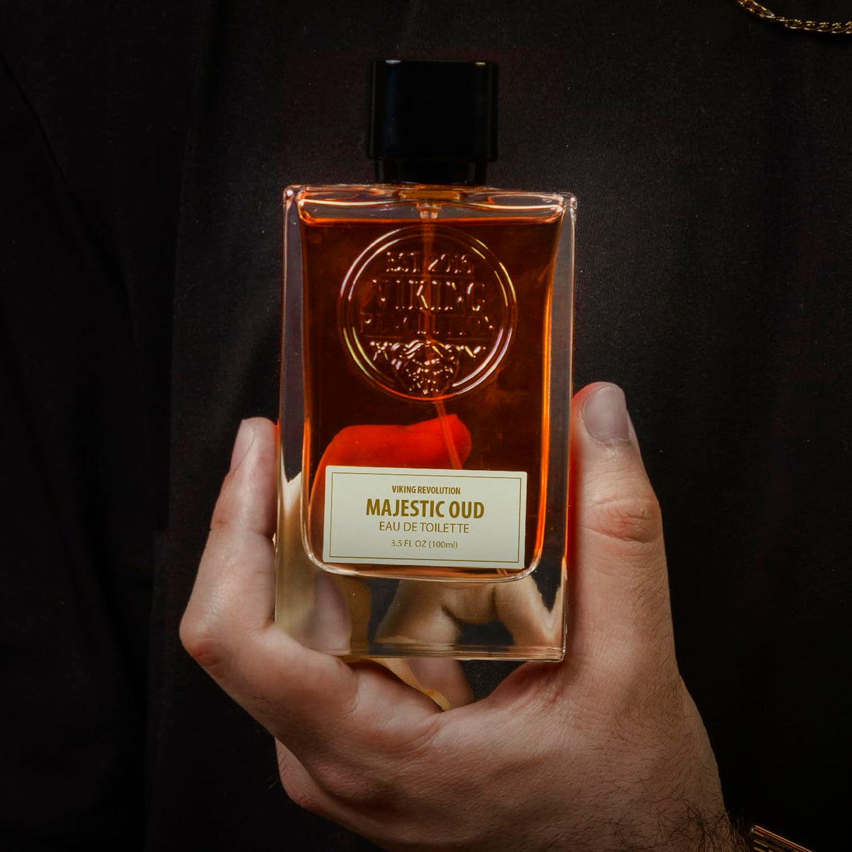 Viking Revolution Majestic Oud display highlighting a premium masculine fragrance