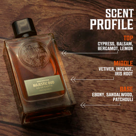 Close-up of Viking Revolution Majestic Oud emphasizes cedar and incense elements