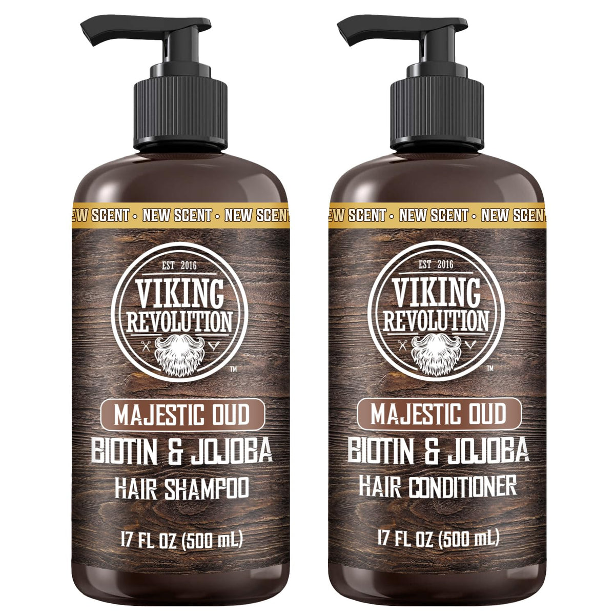 Viking Revolution Majestic Oud shampoo bottle showing nourishing daily cleansing benefits