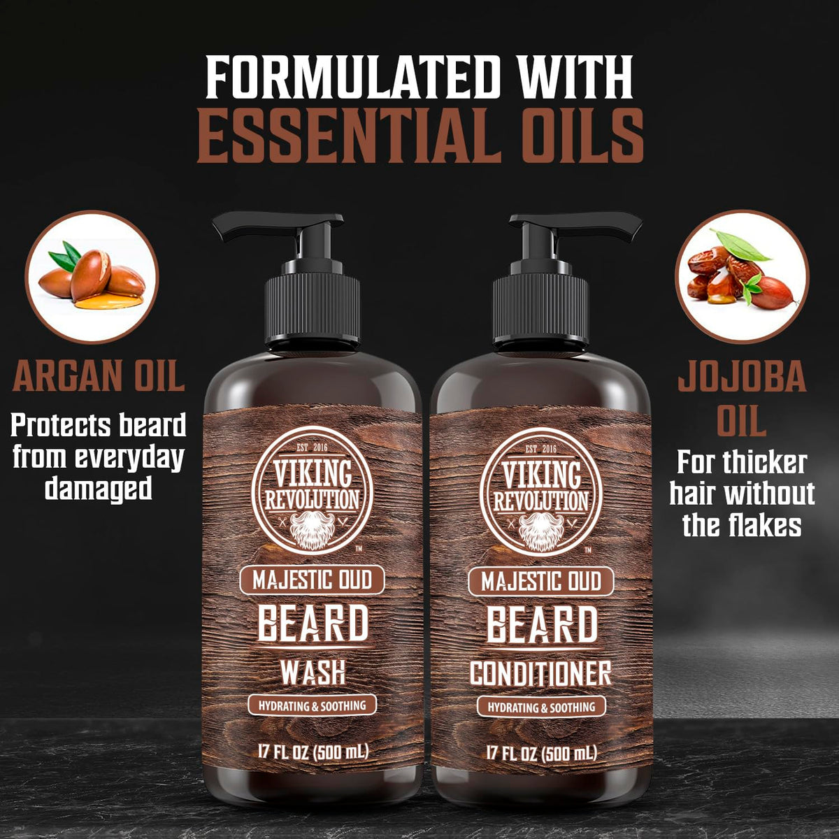 Viking Revolution packaging box and bottle showing complete beard care kit.