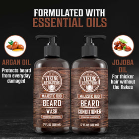 Viking Revolution packaging box and bottle showing complete beard care kit.