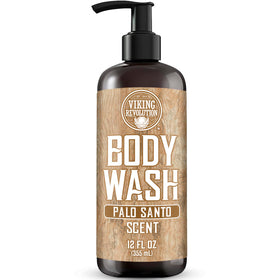 Viking Revolution Palo Santo Body Wash bottle pour for easy, controlled dispensing