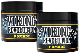 Viking Revolution pomade jar front view showcasing firm hold and high shine.