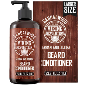 Viking Revolution sandalwood beard conditioner bottle for convenient daily conditioning.