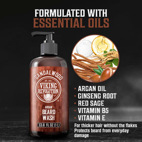 Viking Revolution sandalwood beard wash foamy lather highlights deep cleansing and softness