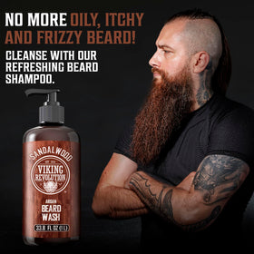 Viking Revolution sandalwood beard wash pump enables easy application and quick lather