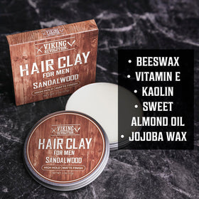 Viking Revolution Sandalwood Hair Clay duo-pack provides value and travel-friendly 2oz jars.
