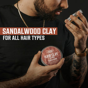 Viking Revolution Sandalwood Hair Clay jar close-up highlights matte texture and definition.