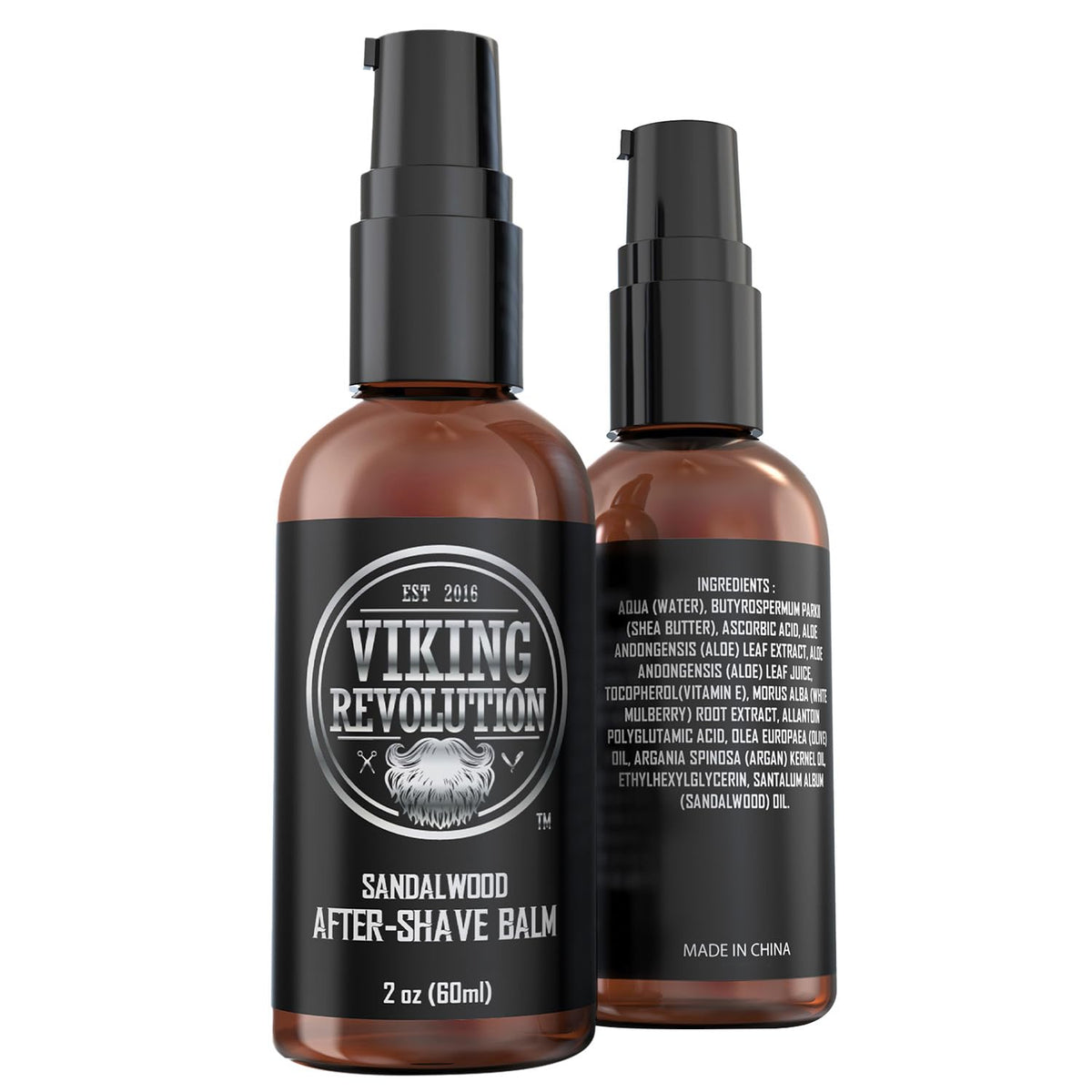 Viking Revolution sandalwood scent label signals premium grooming ritual.