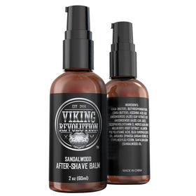 Viking Revolution sandalwood scent label signals premium grooming ritual.