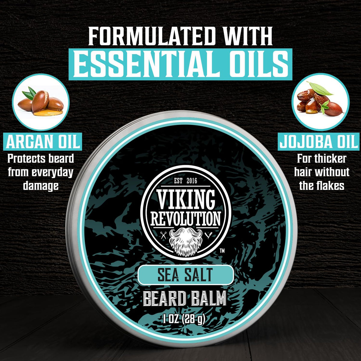Viking Revolution Sea Salt beard balm jar for natural finish and subtle hold.