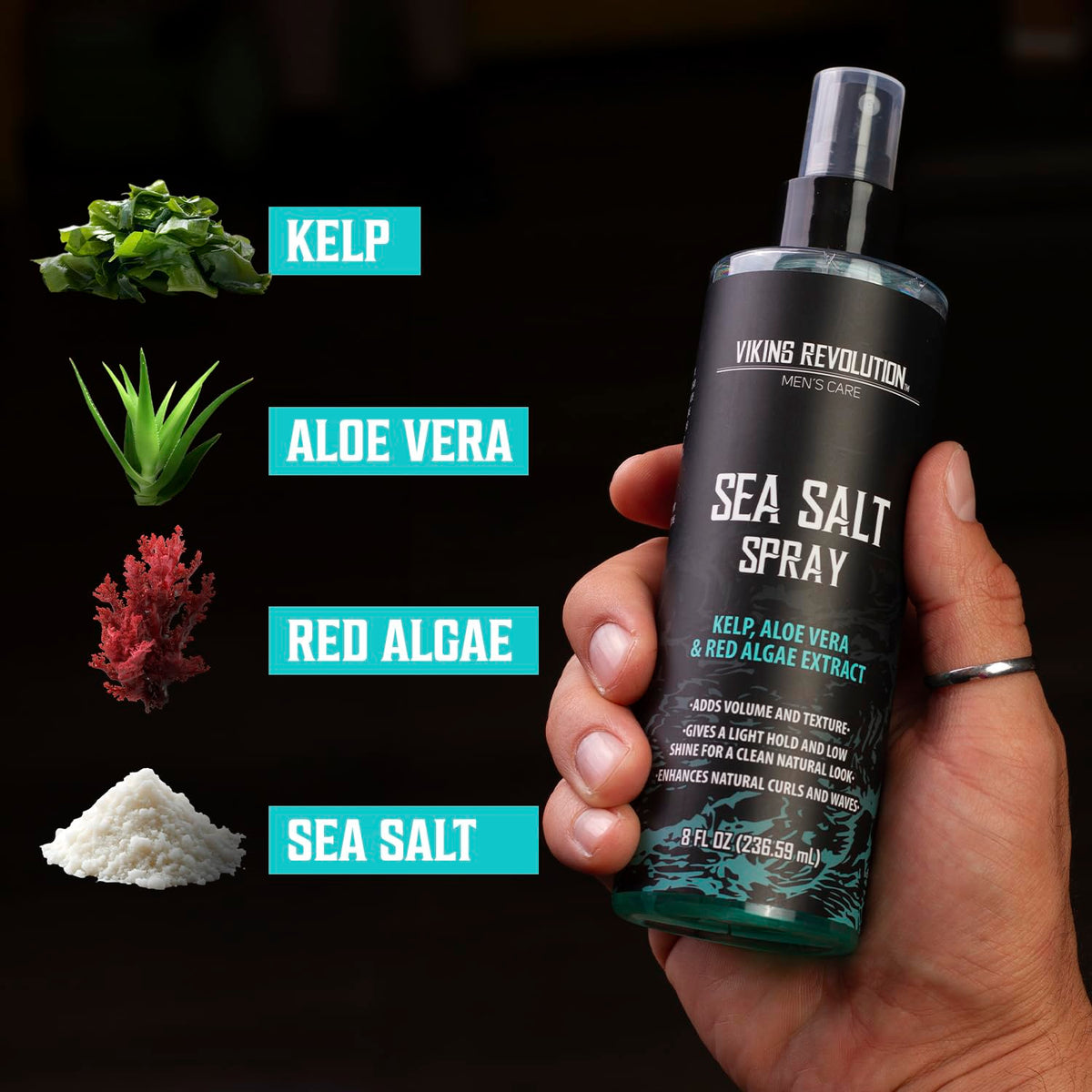 Viking Revolution Sea Salt Spray on hair showing waves and volume