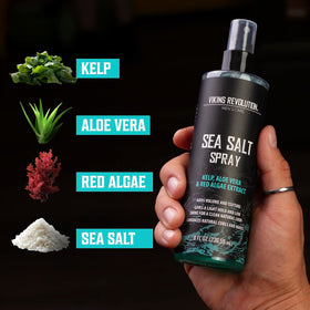 Viking Revolution Sea Salt Spray on hair showing waves and volume