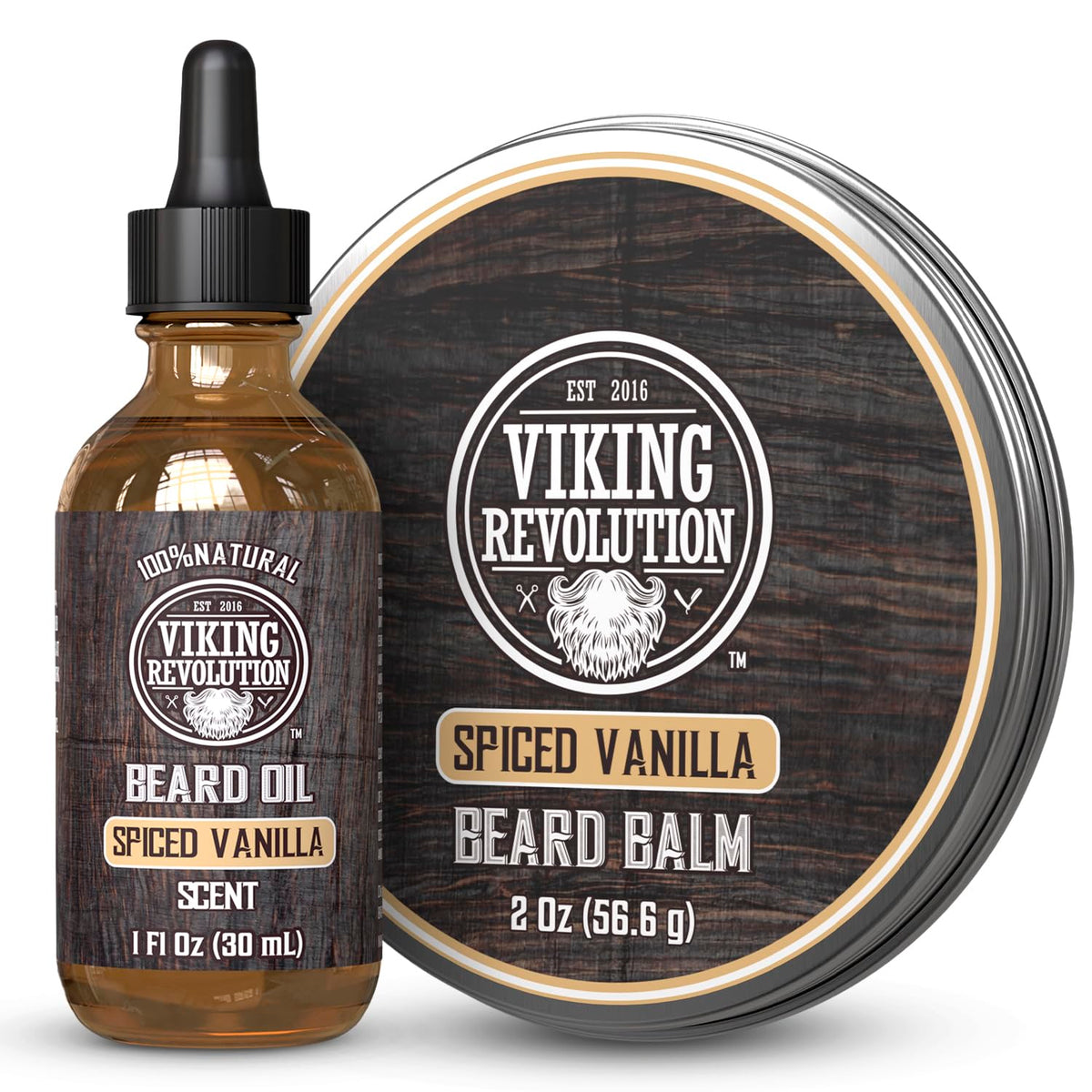 Viking Revolution Spiced Vanilla Beard Balm 2oz jar conditions and styles.